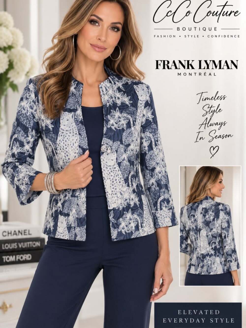 263468 Navy & White Brocade style Jacket by FRANK LYMAN